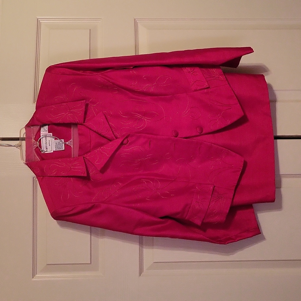 Karin stevens petites skirt suit, jacket 14P, skirt 14, Red